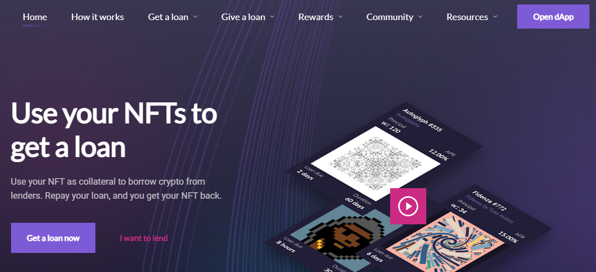 NFTfi platform homepage.